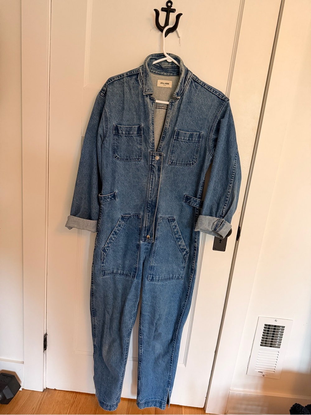 Denim Utility Jumpsuit in Medium Blue by